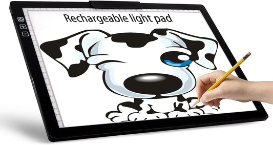 Wireless Rechargeable A4 LED Light Pad w/Built-in Riser Stands, 6 Levels of Brightness, Evenly Illuminated Light Box for Tracing and Weeding Vinyl, Slim and Lightweight Diamond Painting Light Board