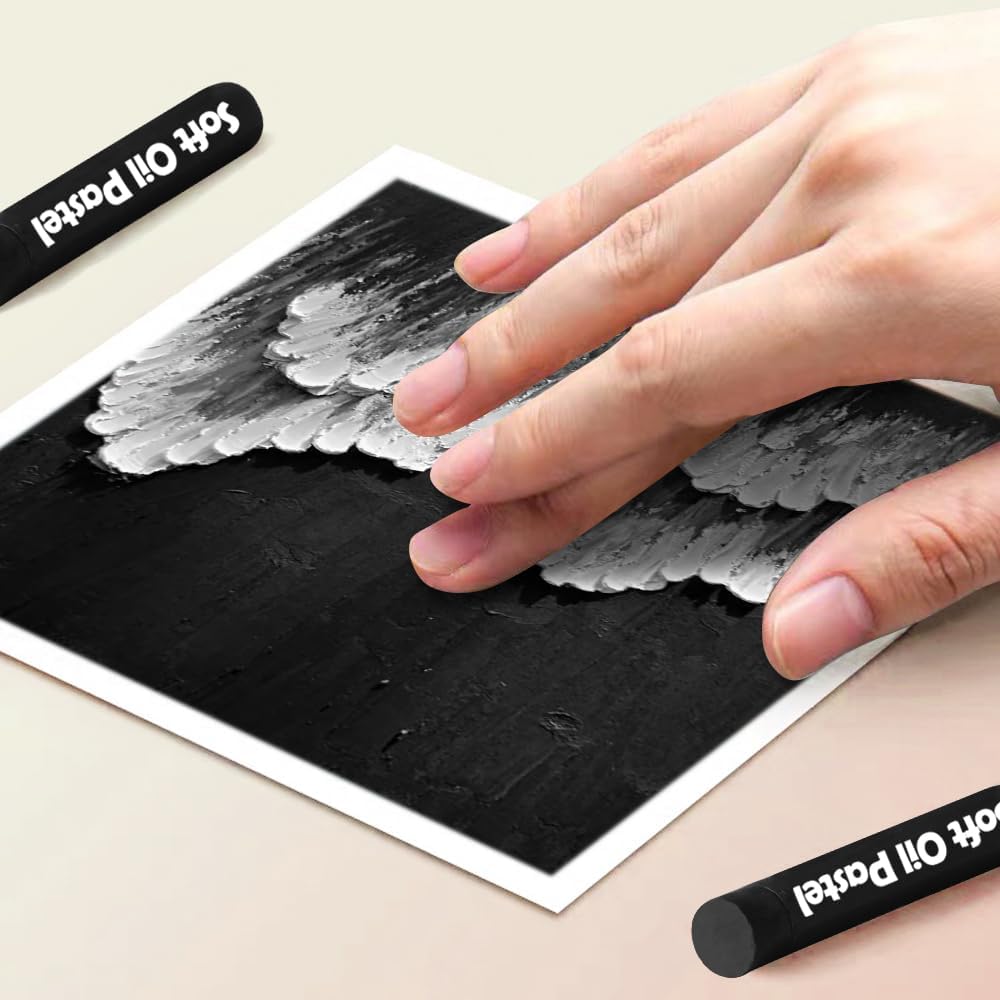 Mifuner Soft Oil Pastels Set (12 Sticks), Single Colors Heavy Oil Pastels Vibrant and Creamy,Pastel Art Supplies for Artists,Gallery Oil Painting Stick,Beginners,Adult Art Drawing Black