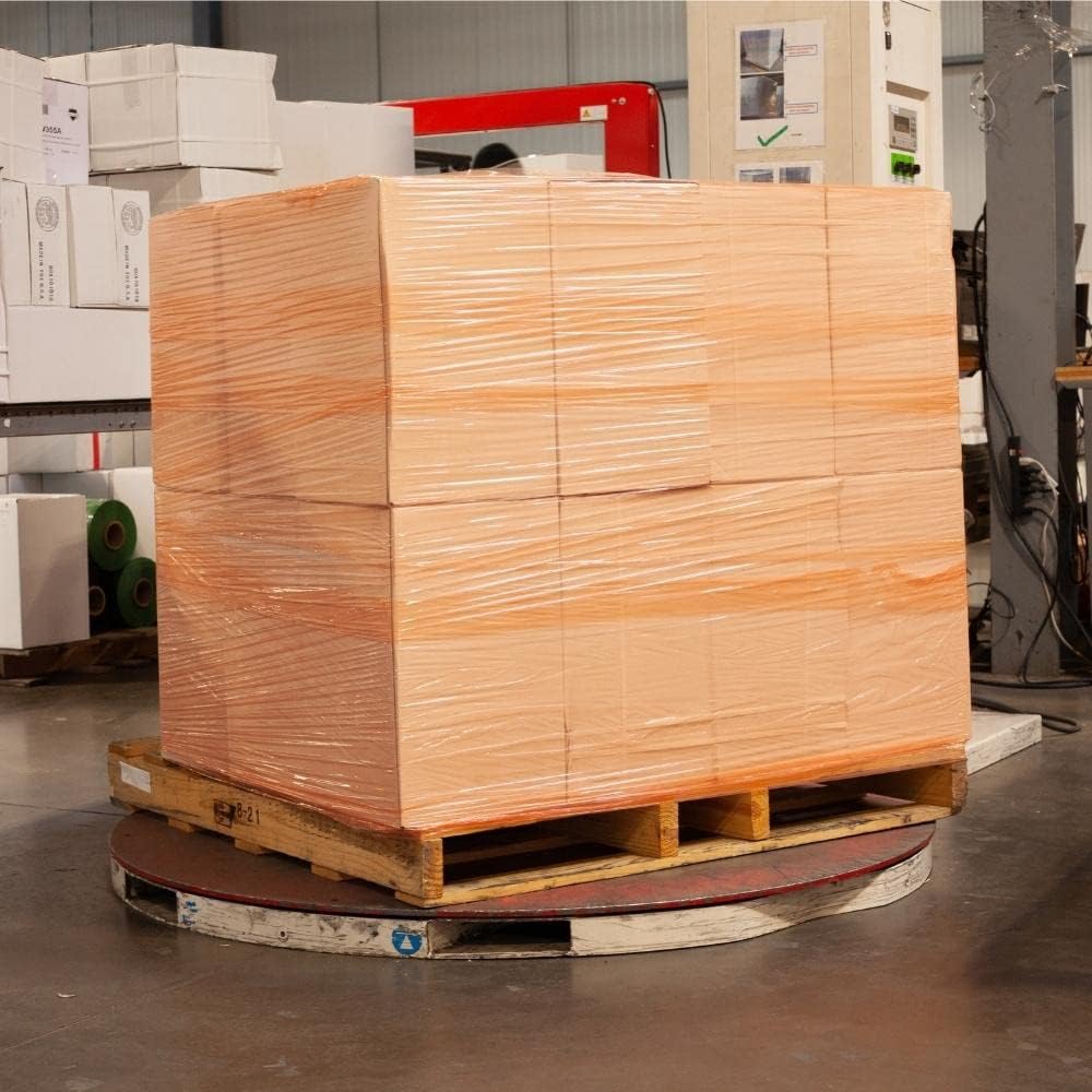 PSBM Orange Stretch Wrap, 15 Inch x 1476 Feet, 8 Pack, Tinted Pre-Stretched Shrink Wrap Film for Moving, Packaging, Pallet Wrapping