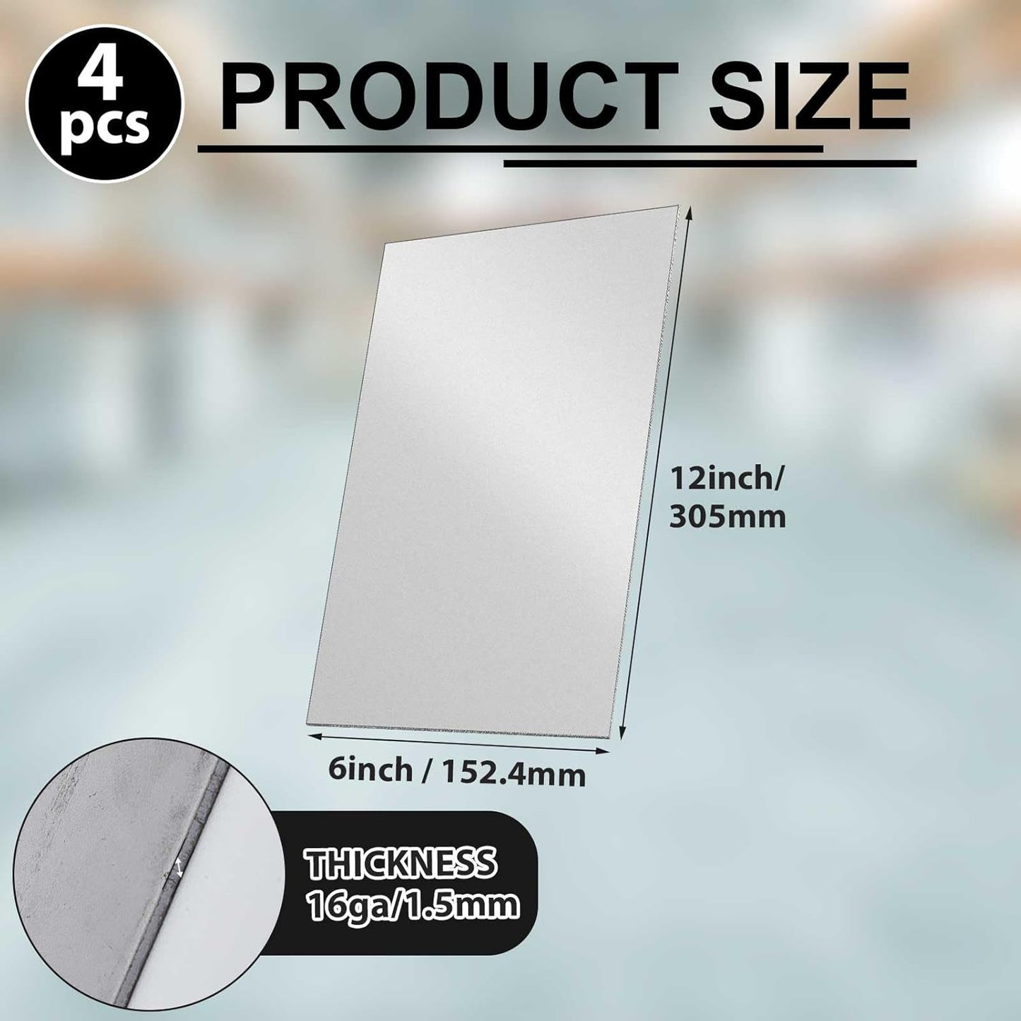 4 Pcs 16 Gauge 12 x 6 Inch Metal Steel Sheet Steel Plate Mild Carbon Cold Rolled Square Weldable Metal Panels for Outside Industrial DIY Use Projects Weld Accessories