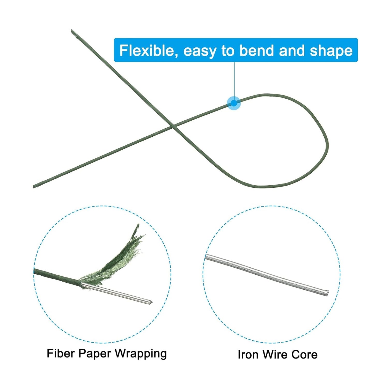 PATIKIL 16 Gauge 16" Floral Stem Wire, 100 Pcs Paper Wrapped Iron Artificial Flower Stem Accessories for DIY Bouquet Stem and Craft Decoration, Dark Green
