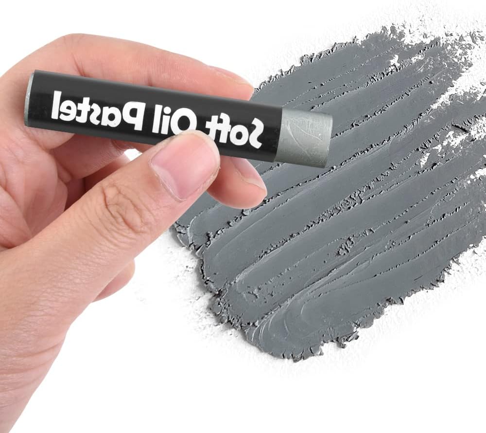 12 Pcs Monochrome Artists Grade Soft Oil Pastels Vibrant and Creamy Colored Chalk Pastels Art Supplies Set for Professionals Painting Drawing White Gray