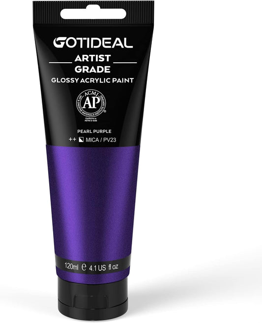 GOTIDEAL Metallic Acrylic Paint Pearl Purple Tubes(120ml, 4.1 oz) Non Toxic Non Fading,Rich Pigments for Painters, Adults & Kids, Ideal for Canvas Wood Clay Fabric Ceramic Craft Supplies