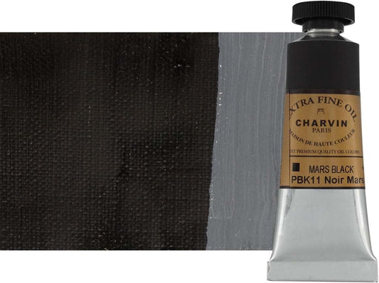 Charvin Extra Fine Oil Paint, Mars Black 20 ml - Triple-Milled, Rich Texture, Poppy Oil-Based, Light-Fast, Handmade, Archival Quality