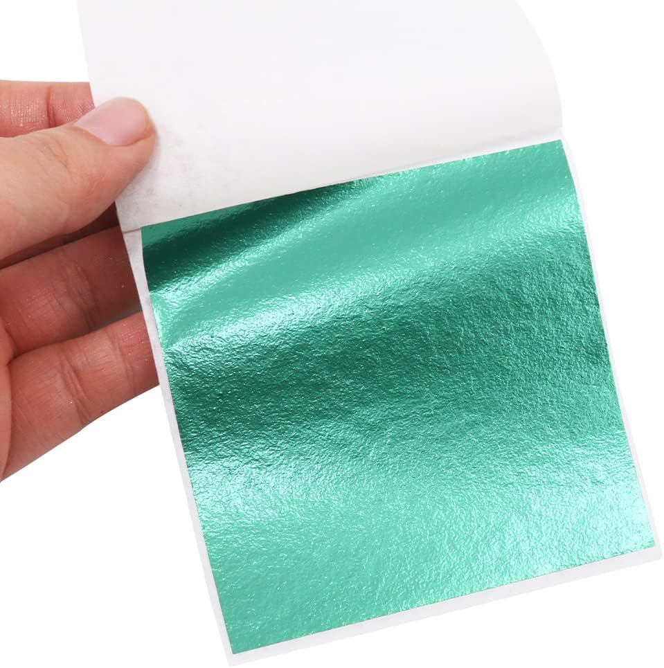 KINNO Gold Leaf Sheets - 100 Sheets, Cyan Gold Foil for Arts, Decoration, Gilding, Handcrafts, Picture Frames, Paintings, Furniture, Wall (3.15 x 3.35 Inches)