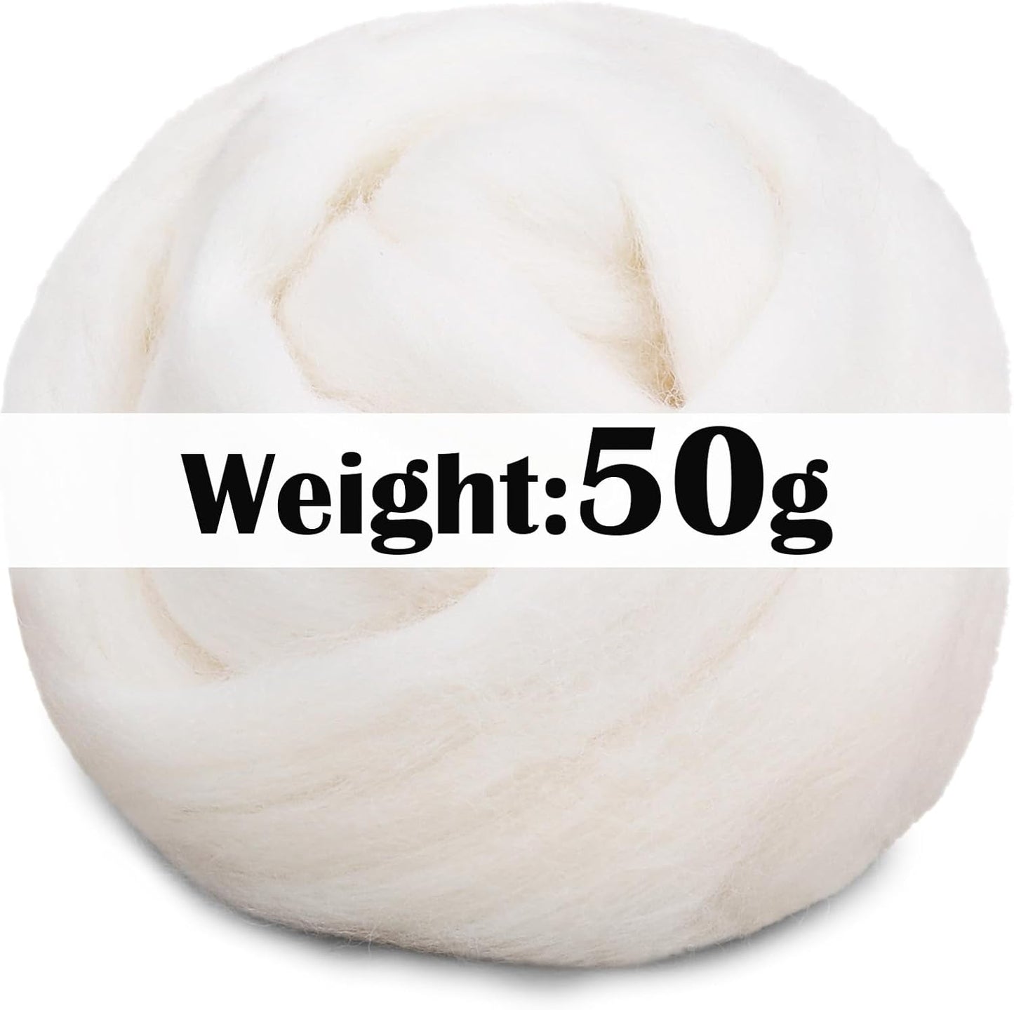 Mayboos Wool Roving Yarn, 1.76oz Colored Natural Wool Roving,Wool Felting Supplies Pure Wool Chunky Yarn for Wet Felting handcrafts and Spinning (Original White Color)