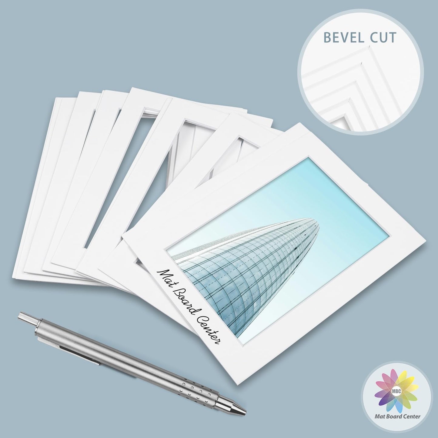 MBC Mat Board Center, 10 Pack 8x10 for 7x9 White Picture Mats Frame Mattes, Bevel Cut, Acid Free, 4-ply Thickness
