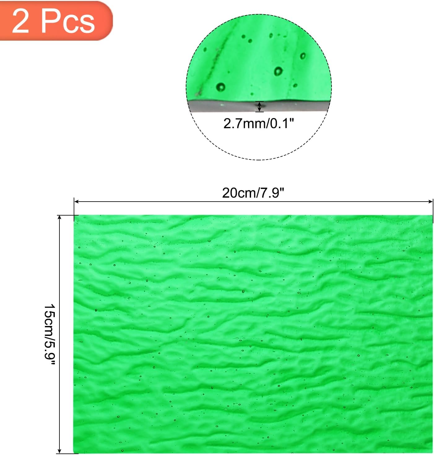 MECCANIXITY 2 Pcs Stained Glass Sheet Mosaic Tile 7.9 Inch x 5.9 Inch Emerald Green Stained Glass Sheets for Crafts DIY Art Project