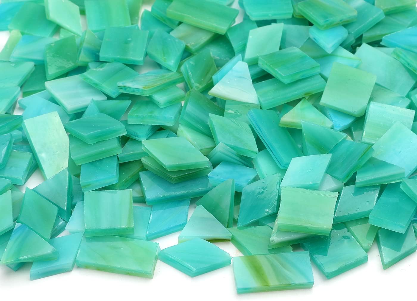 Lanyani 200 Pieces Glass Mosaic Tiles for Crafts,4 Shapes Mixed Colorful Tiffany Stained Glass Pieces,Square/Rectangle/Diamond/Triangle,Ocean Green