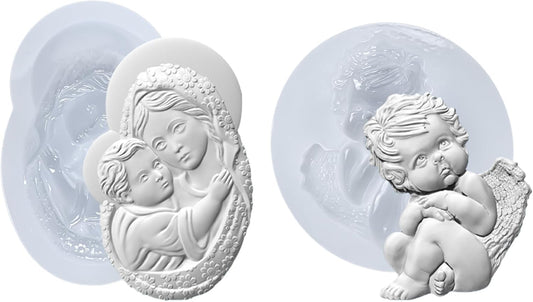 Art Molds for Polyclay Air Dry Clay Plaster, Carved Holy Family Mother and Cherub