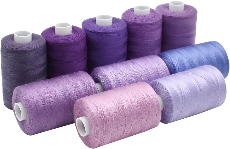 Sewing Thread 10 Color Sewing Industrial Purpose 1000 Yards Per Spool 40S/2 Polyester for DIY Sewing Machine,Embroidery Machine,Hand Sewing (Purple)