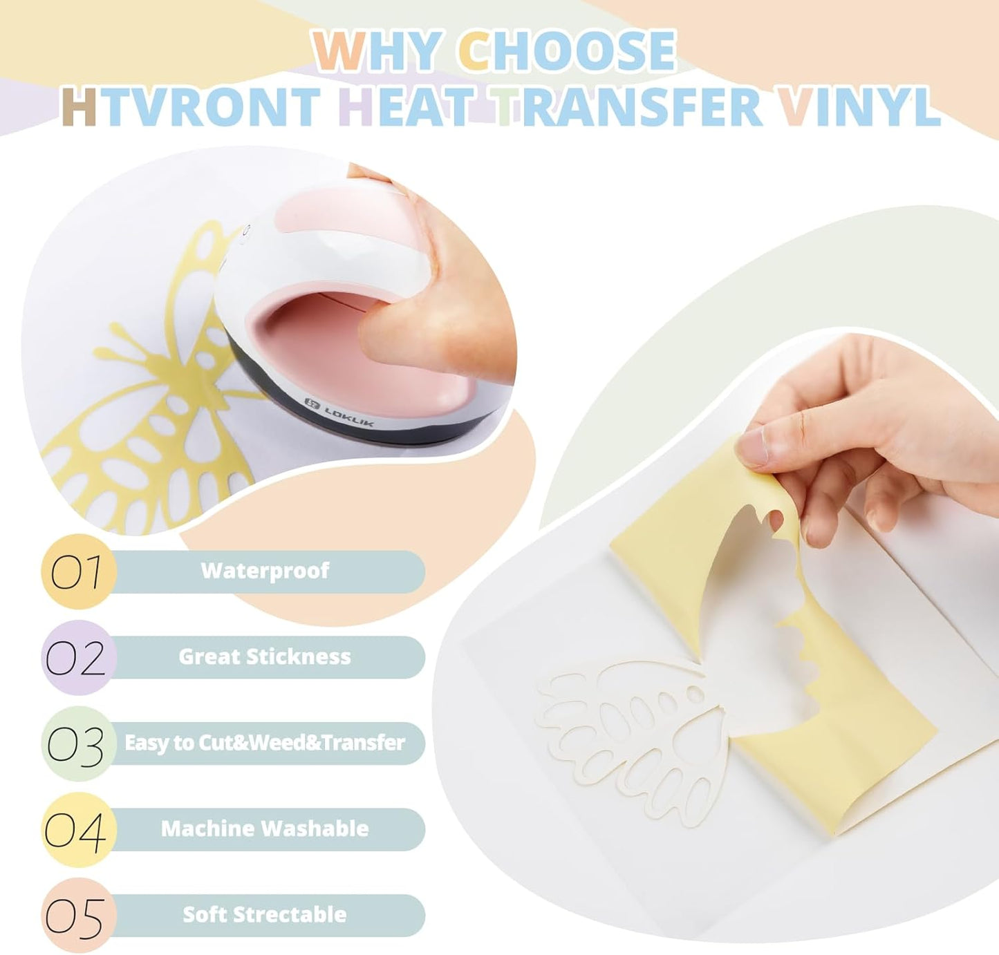 HTVRONT Boho HTV Vinyl Bundle - 12 Pack 12" × 3FT Heat Transfer Vinyl for T Shirts, Pastel Iron on Vinyl Compatible with Cricut Cutting Machine, Easy to Use HTV with 12 Macarons Color