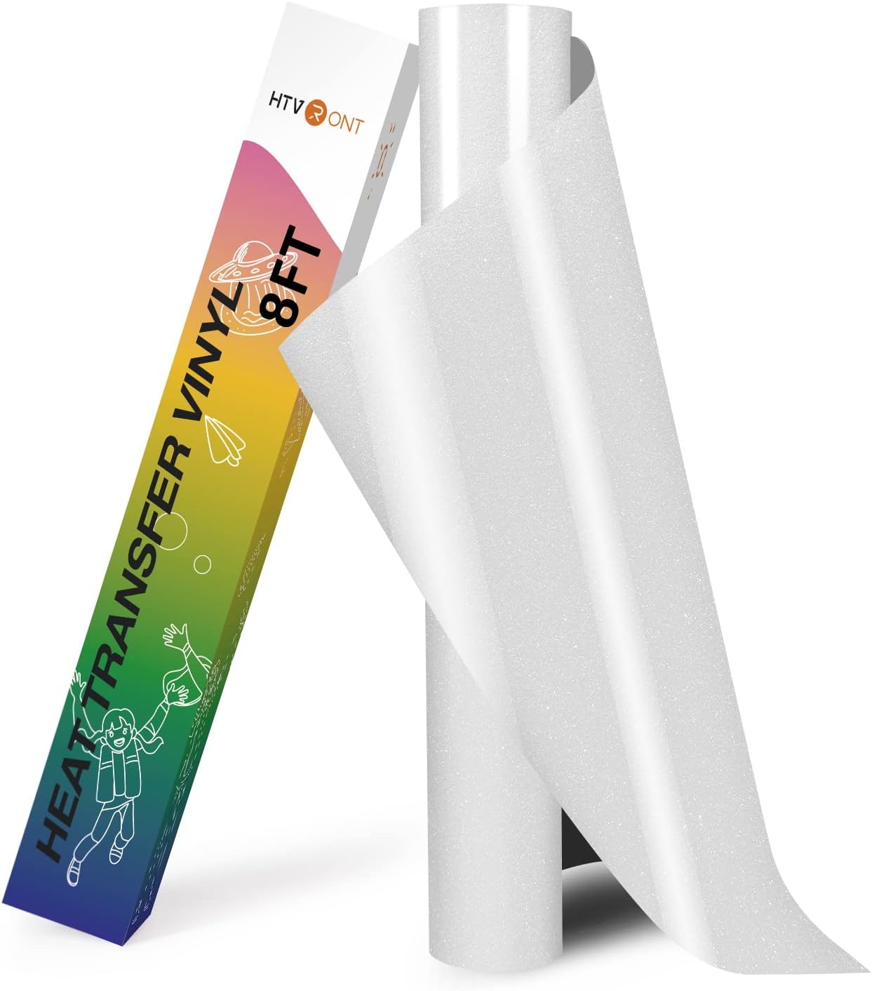 HTVRONT White Glitter HTV Vinyl - 10" x 8ft Heat Transfer Vinyl for T Shirts, Glitter Iron on Vinyl Compatible with Cricut Cutting Machine - Easy to Use for Custom T Shirts Design (White Glitter)