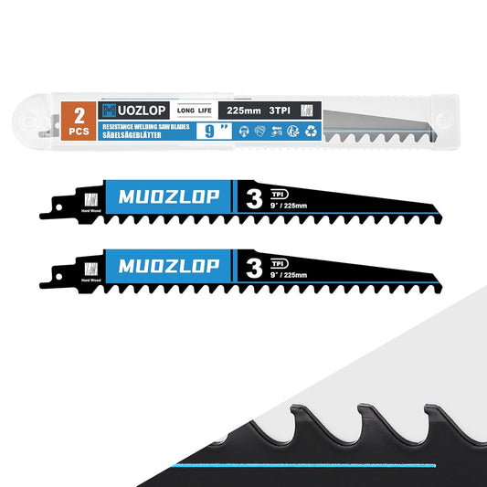 2 Pack 9 inch Reciprocating Saw Blades Set，3 TPIHigh Carbon Saw Blades for Woodcutting，Saw Blades with Organizer Case (2, 3T/9inch)