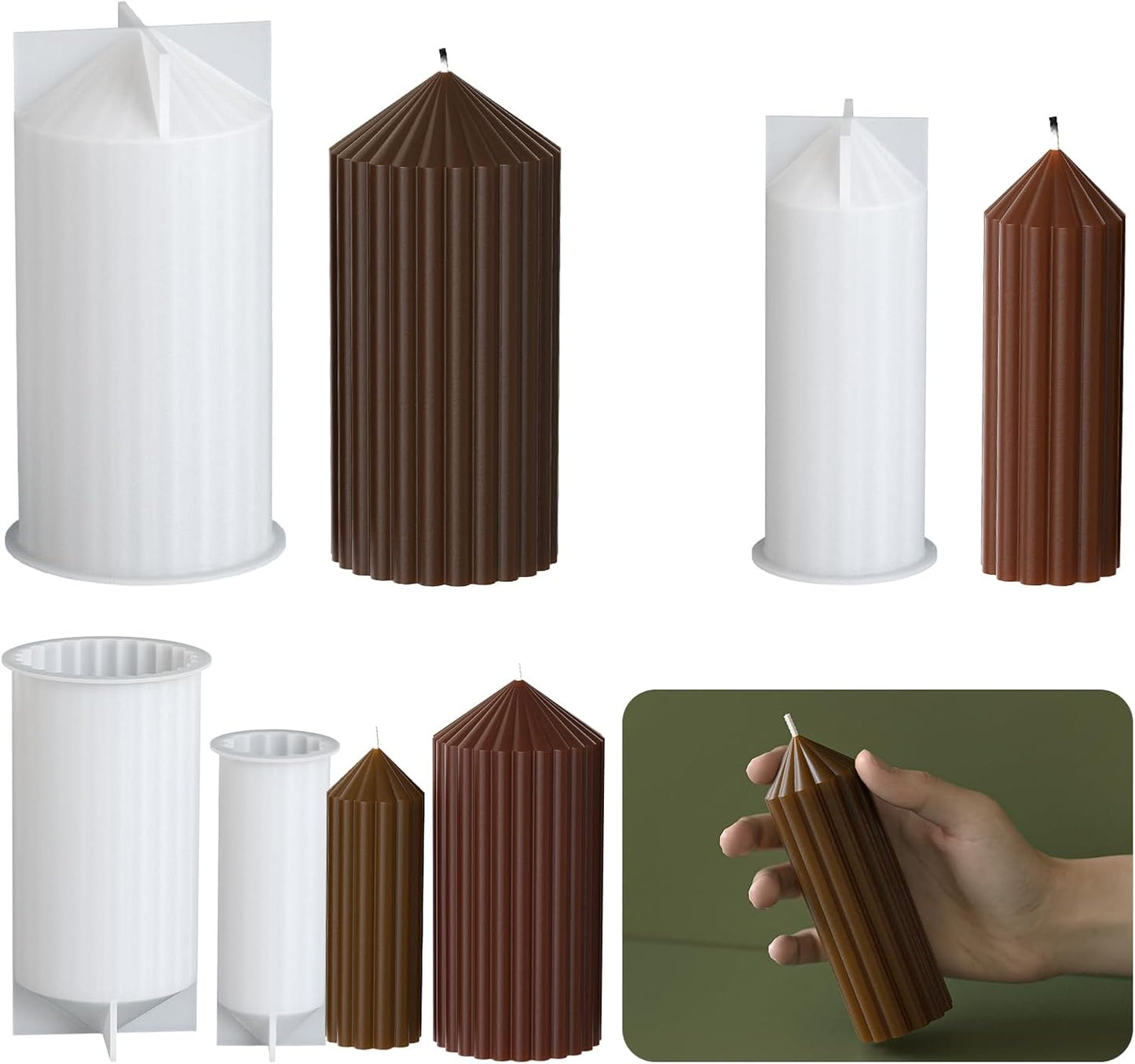 2 Pack Stripe Cylinder Pillar Spiral Candle Resin Mold - Resin Casting Silicone Molds for Home Decor & Candle Making Wave Spiral Mold