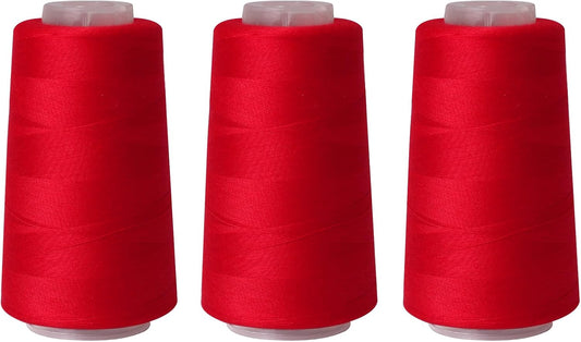 Sewing Thread Cone Set, 3 Pack Serger Thread, 3000 Yards Each, All Purpose Thread for Sewing, Quilting, Machines, Overlock, Merrow & Hand Embroidery (Red*3)