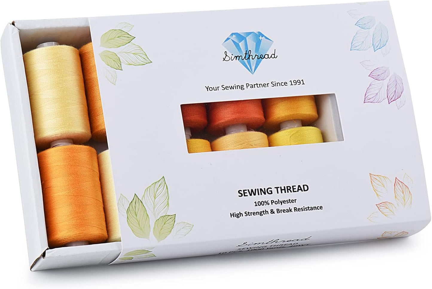 Simthread All Purpose Sewing Thread, 10 Spool Assorted Yellow Series 1000 Yards Each Bobbin Polyester Thread for Sewing, Handy Polyester Sewing Threads for Sewing Machine - (Yellow Series)