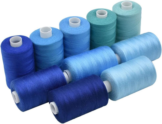 Sewing Thread 10 Color Sewing Industrial Purpose 1000 Yards Per Spool 40S/2 Polyester for DIY Sewing Machine,Embroidery Machine,Hand Sewing (Blue)