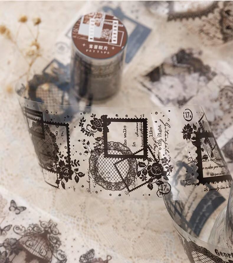 3pcs Vintage Lace Tape Cutout Art Lace Black White Stickers Roll Sticker PET Reusable Exquisite Lace Floral Film Pattern Tape for DIY Scrapbook Album Journal Photo Frames Decor