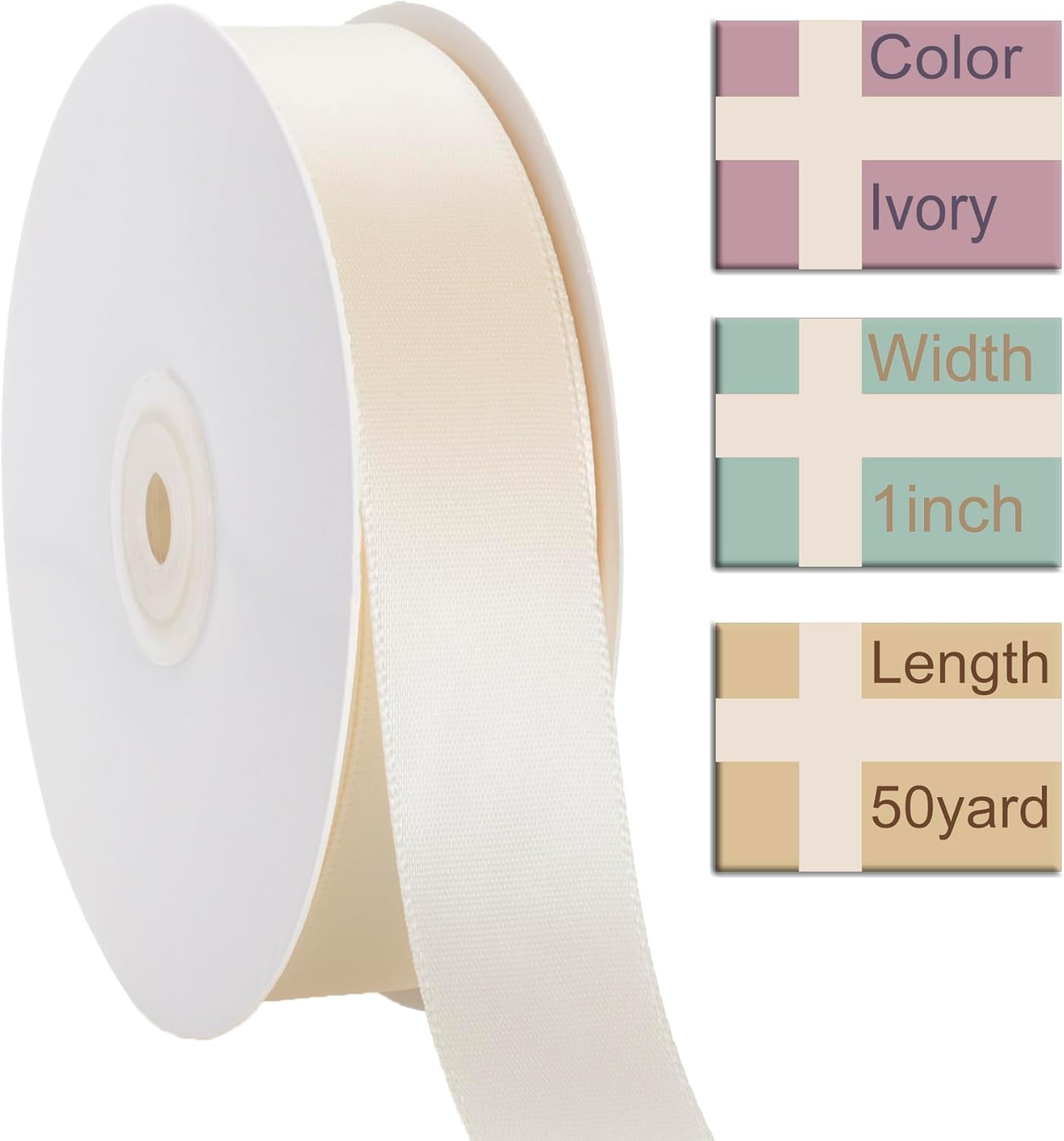 1 Inch Ivory Ribbon, 50 Yards Craft Polyester Satin Ribbon Perfect for Gift Wrapping, Handmade Roses, Wedding Party Decorations and DIY Crafts