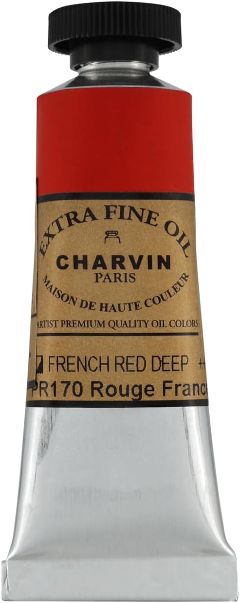 Charvin Extra Fine Oil Paint, French Red Deep 20 mL - Triple-Milled, Rich Texture, Poppy Oil-Based, Light-Fast, Handmade, Archival Quality