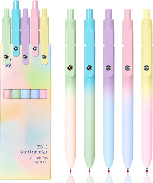 Gel Pens, 5 Pcs Black Ink Pens for Women, 0.7mm Medium Point Smooth Writing Pens with Silicone Grip, High-End Series Metal Clip Retractable Pens for Journaling Note Taking (5 Pcs Pastel)