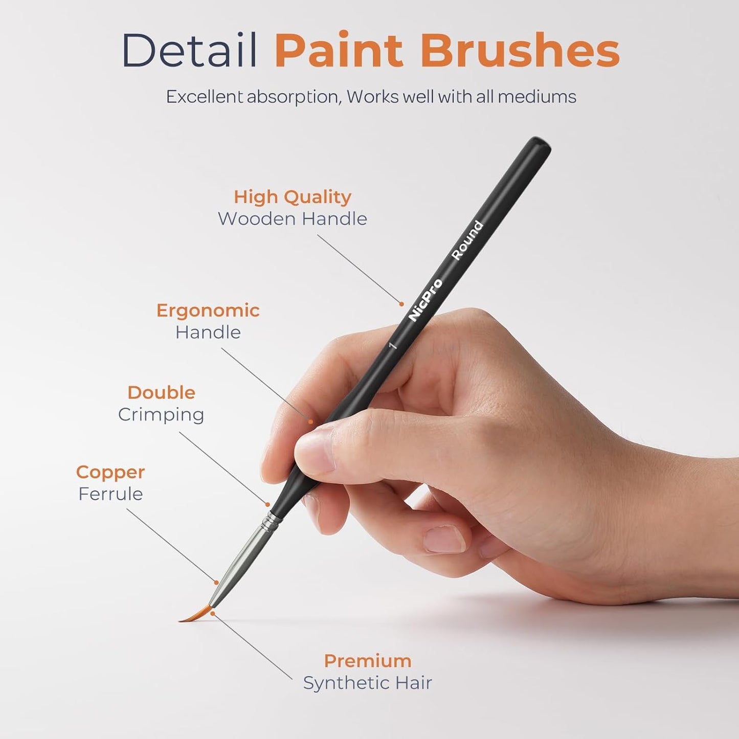 Nicpro 15 PCS Micro Fine Detail Paint Brush Set, Small Miniature Fine Tip Detail Brushes Kit for Acrylic Oil Watercolor, Models, Paint by Numbers, Miniature Painting, Craft, Rock Painting (Black)