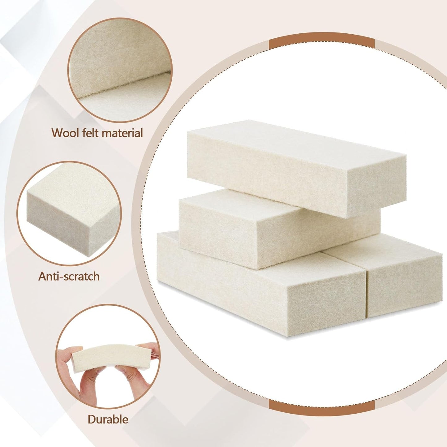 4 Pcs Thickened Felt Blocks Wool Soft Felt Squeegee Automotive Vinyl Wrapping Tool 1'' x 2'' x 4'' White Film Installing Tool for Sandpaper Sanding Polishing for Window Tinting No Scratches
