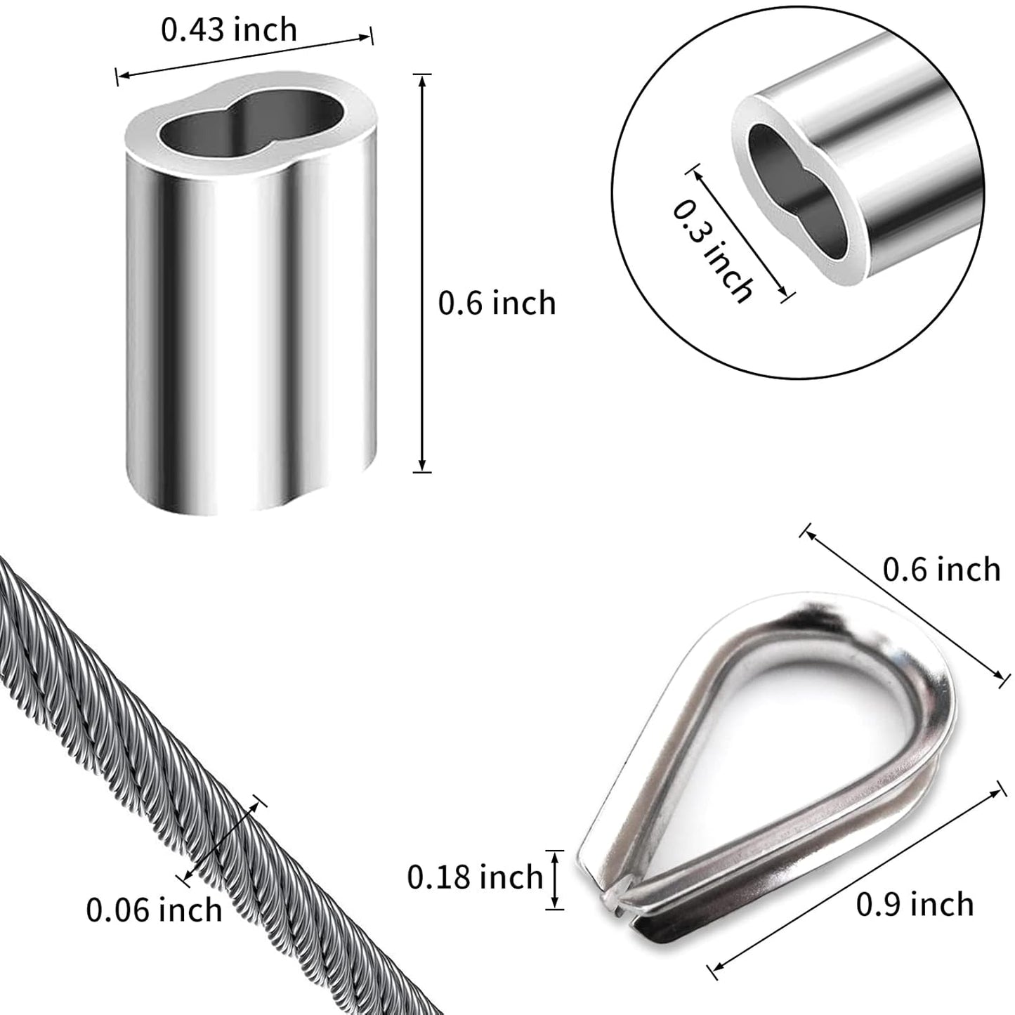 1/8 inch Wire Rope Kit, Haploon 33ft Wire Cable Rope Stainless Steel Cable Railing kit, 50 Pcs Aluminum Crimp Sleeves and 12 Pcs Thimble for Decking,Railing,DIY Outdoor Shades, Picture Hanging