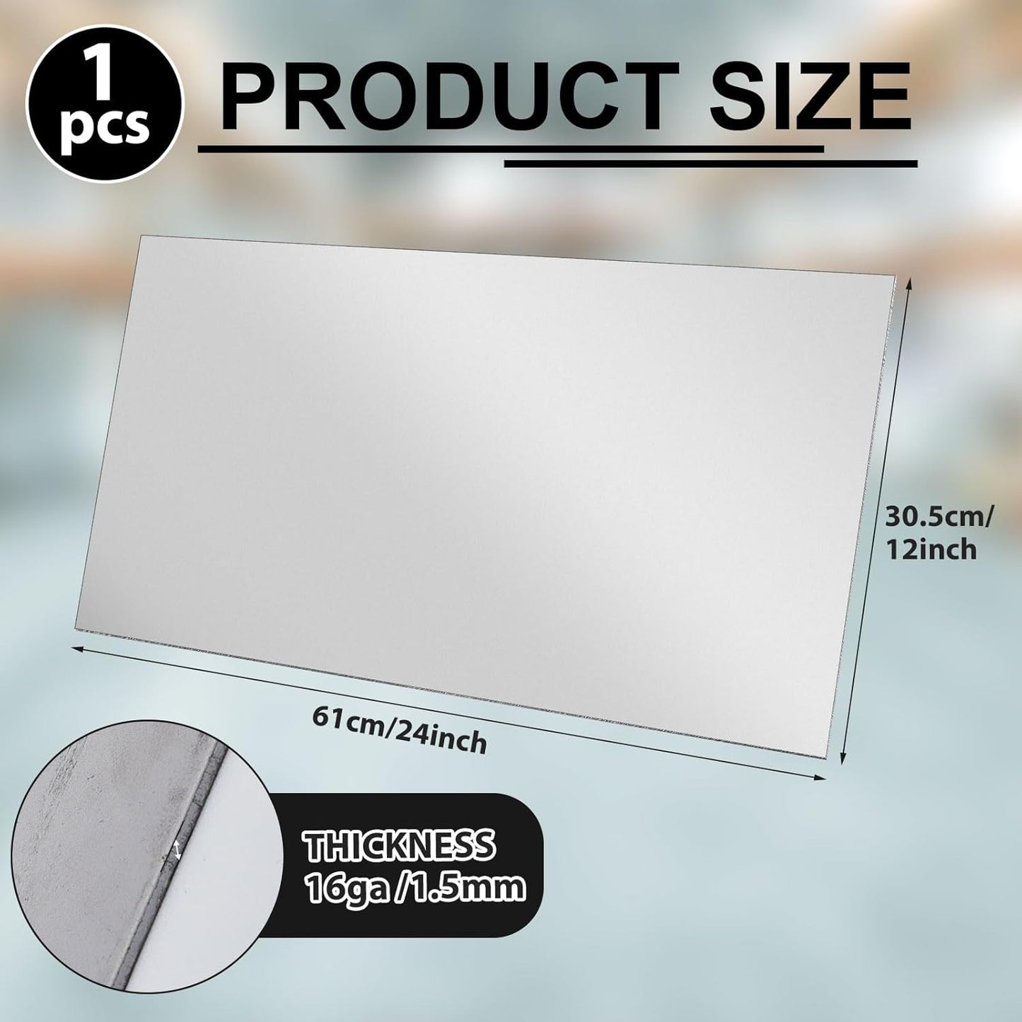 1 Pcs 16 Gauge Metal Sheet 24 x 12 Inch Cold Rolled Mild Carbon Steel Plate Square Weldable Sheet Metal Panels for Outside Industrial Projects Weld Accessories