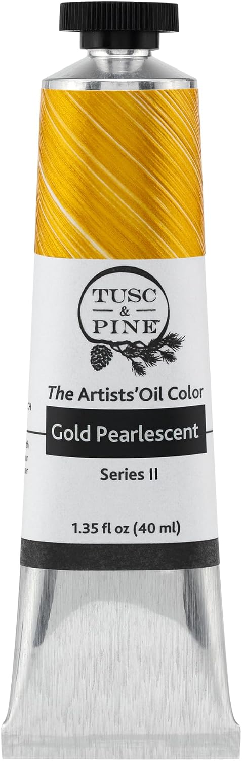 Tusc & Pine Artist Oil Paint - Gold Pearlescent, 40 ml, Non-Yellowing, Rich & Creamy Consistency, Maximum Pigment Load, Small Batch Milled Oil Paints Made in the USA for Professional Artists