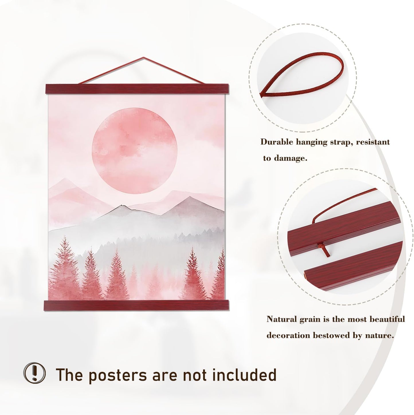 Artmag Magnetic Poster Hanger Frame, 36x24 36x48 36x12 Light Wood Wooden Magnet Canvas Artwork Print Poster Hangers Frames Hanging Kit (Mahogany, 36")