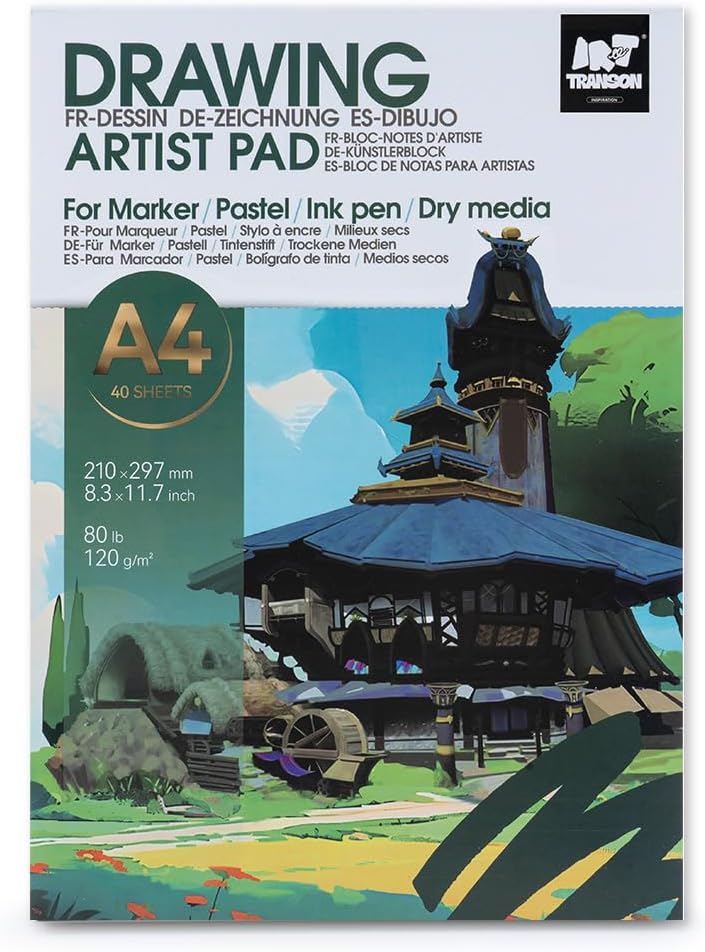 TRANSON Artist Mix Media Sketchbook Marker Pad, 8.3”x11.7” 40 Sheets A4 Art Papers, 80lb/120gsm for Painting, Drawing and Sketching
