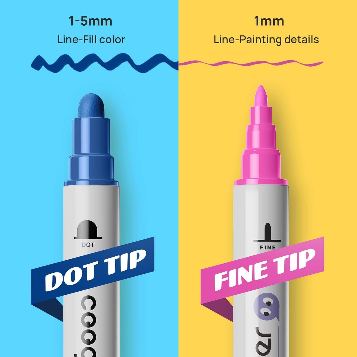 12 Colors Dual Tip Acrylic Paint Markers,Fine Tip and Dot Tip Acrylic Paint Pens For Rock Painting, Canvas, Wood, Glass, Ceramic, Fabric, Plastic, Egg, Art Painting Supplies Kit