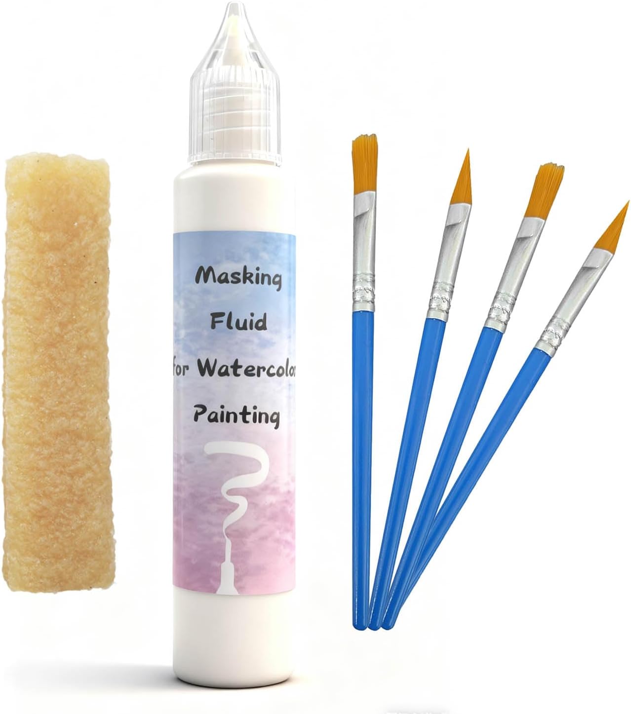 White Watercolor Masking Fluid - Professional Art Supplies with Brush & Eraser for Artists, Painting Medium Pen