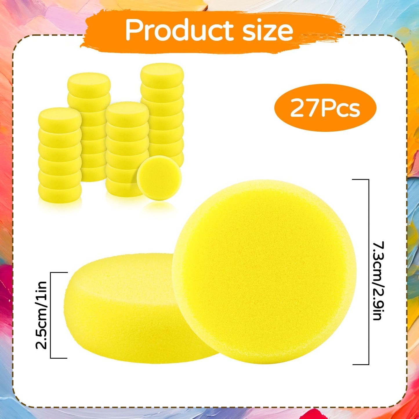 27 Pack Round Painting Sponge, 2.9 Inch Pottery Sponges, Yellow Synthetic Artist Sponges, Clay Sponge for Art Crafts, Pottery Making, Ceramic Decoration, DIY Projects and Daily Use