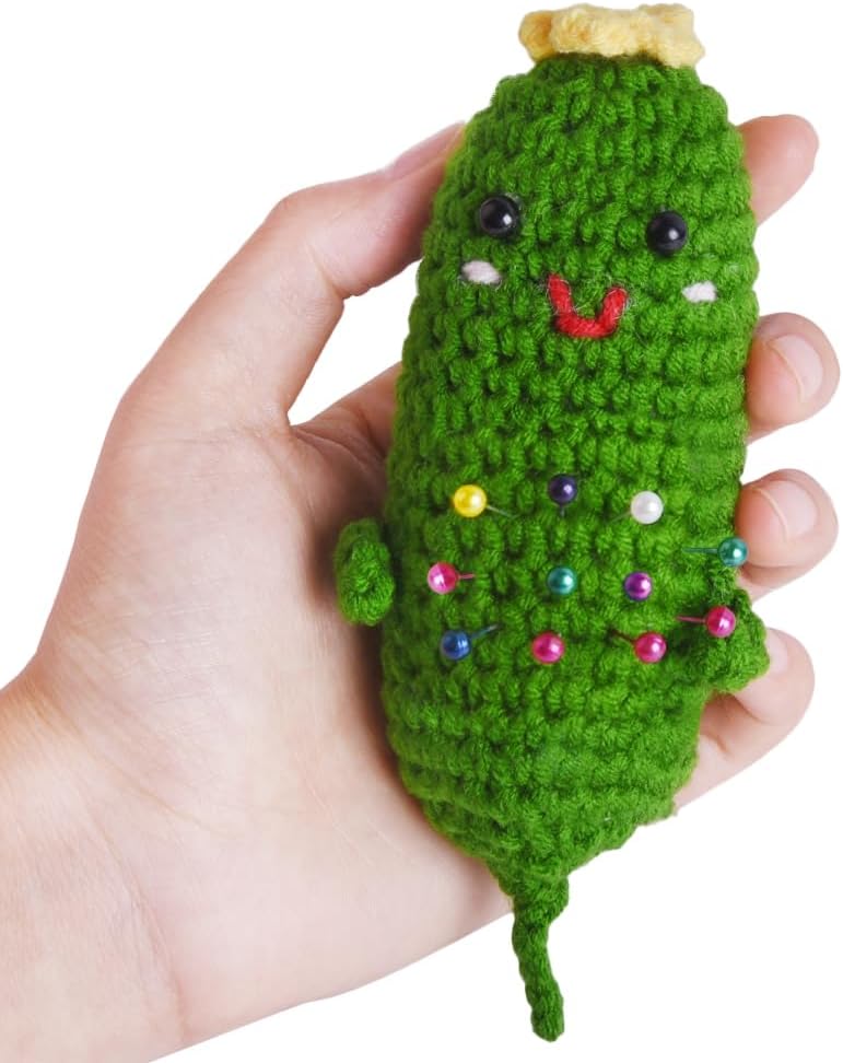 Cucumber Pin Cushion, Handmade Knitted Pincushions, Cute Pin Cushions Needle Holders for Sewing Quilting Accessory, DIY Crafts or Patchwork Decor.02