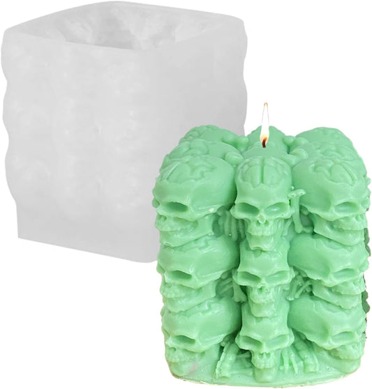 Halloween Candle Molds,1PC Cube Bubble Skull Silicone Candle Mould,3D Silicone Mold for Epoxy Resin Handmade Aromatherapy Candles Wax Soap Halloween Decor (Skul Pattern)