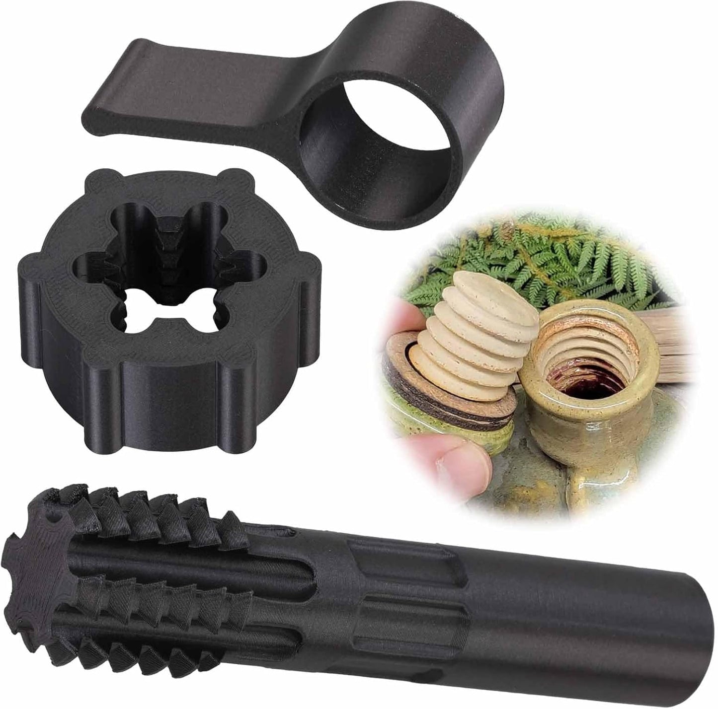 Pottery Clay Threading Making Kits, Clay Tap and Die Set for Jars and Lids Caps Thread (1 Inch Obsidian Black)