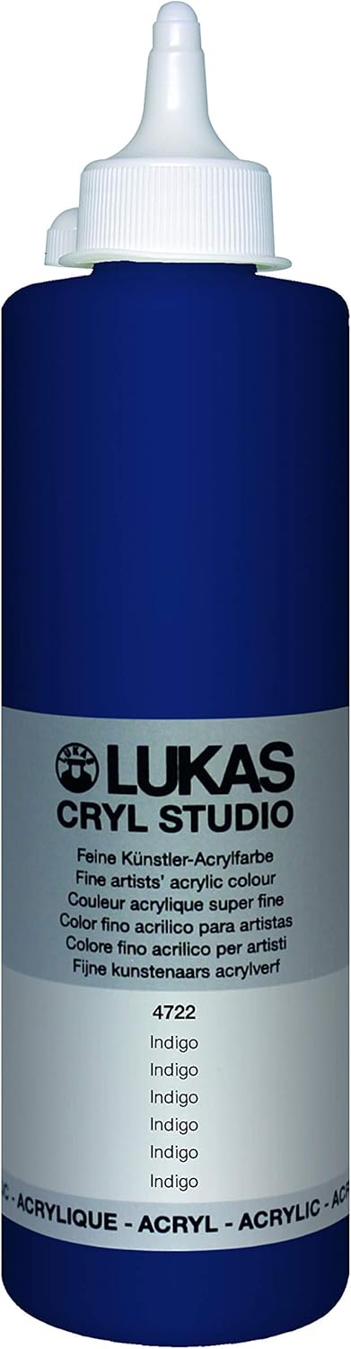 Lukas CRYL Studio Artist Acrylic Paint, Indigo, 500 ml Bottle - High Pigment Acrylic Paints for Canvas Painting, Large Scale Works - Medium-Viscosity, Water-Mixable, Fast Drying
