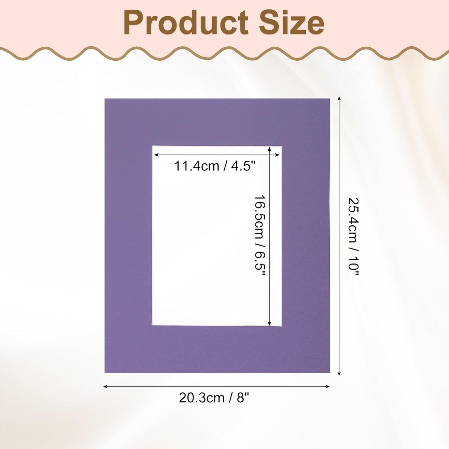 Picture Mats, 8 x 10 for 5 x 7 Pictures Acid Free White Core Bevel Cut Frame Mattes for Display Art Measuring, Purple
