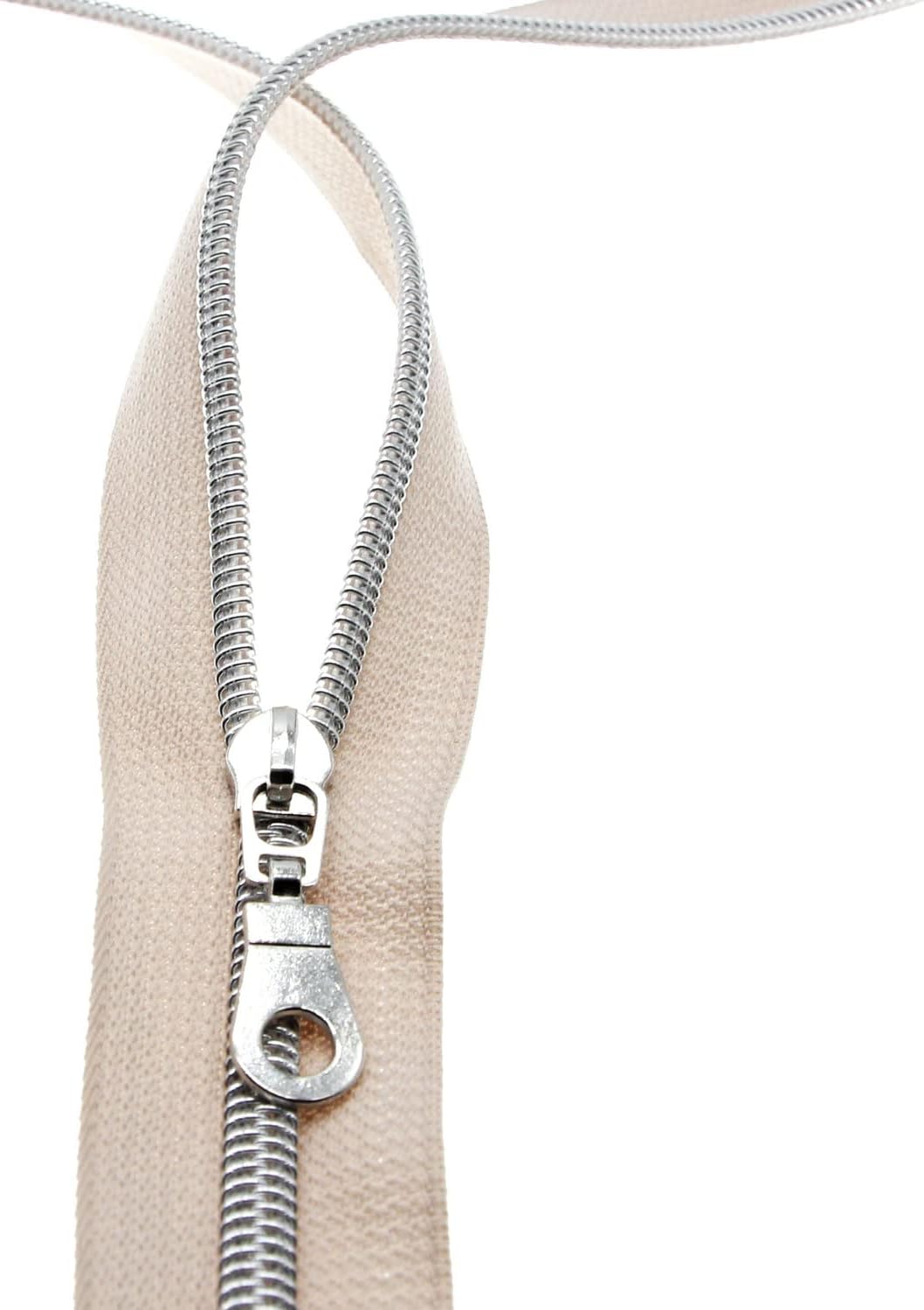 #5 Silver Teeth Metallic Nylon Coil Zippers by The Yard Bulk 10 Yards Beige Zipper Tape with 25pcs Silver Sliders for DIY Sewing Tailor Craft Bag Luggage Sofa Zipper Leekayer (Beige)