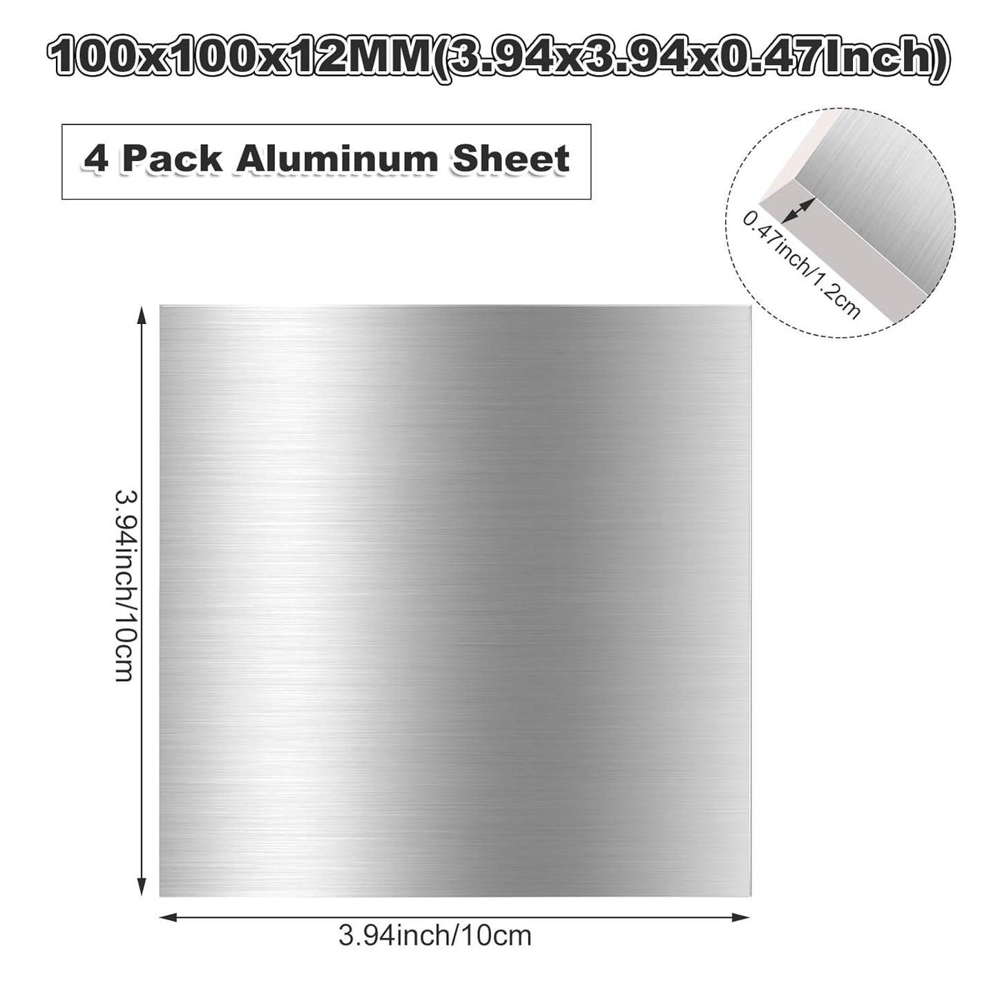 4PCS 4 x 4 x 1/2 (0.47") Inch Aluminum Plate Aluminum Metal Sheet 6061 Aluminum Metal Plate Covered with Protective Film, Finely Polished and Deburred