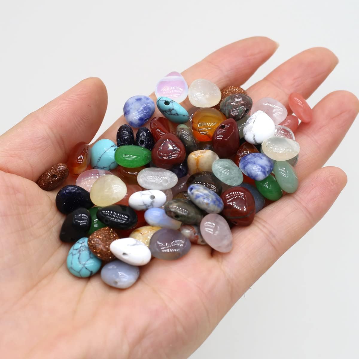 LE SKY 50 Pcs Natural Stone Beads Waterdrop Shape Healing Chakra Polished Assorted Crystal Quartz Agate Stone Charms for Jewelry Making Necklace Bracelet