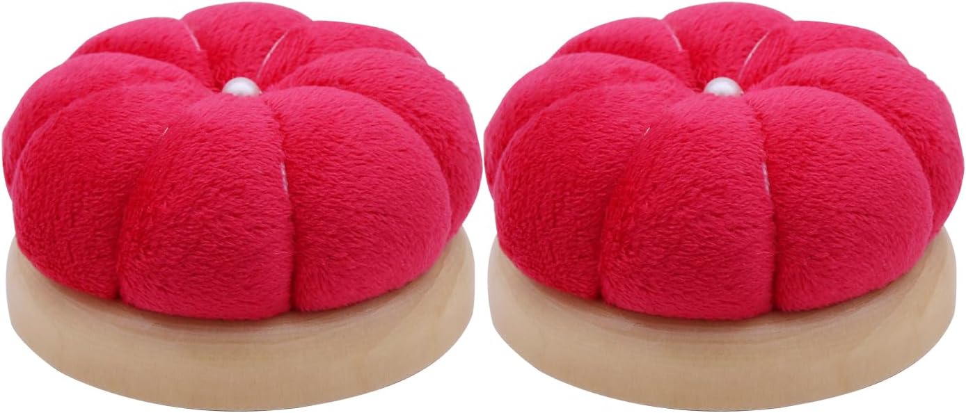 Uxney Pin Cushion,Wooden Sewing Pin Cushion Pincushion Needle Cushion for Sewing Quilting Needlework DIY Crafts(Red,2 PCS)