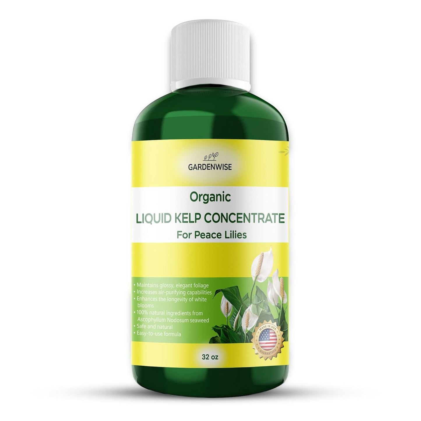 Organic Premium Kelp Seaweed Fertilizer for Peace Llily - Liquid Plant Food - Nutrient-Rich Soil Enhancer - Natural Plant Food for Spathiphyllum (32 OZ)