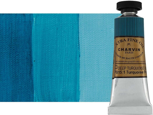 Charvin Extra Fine Oil Paint, Turquoise Deep Blue 20 ml - Triple-Milled, Rich Texture, Poppy Oil-Based, Light-Fast, Handmade, Archival Quality