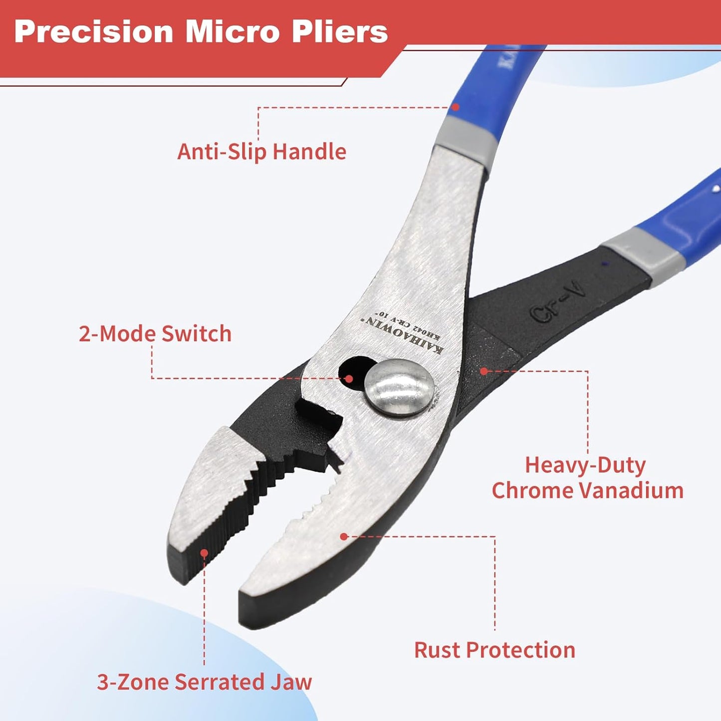 KAIHAOWIN 6-Piece Tool Set with Case, 8.8” Long Nose, Slip Joint Pliers,5” Needle Nose, 5" Flush Cutter, Rubber Mallet for Repairing & Home Use