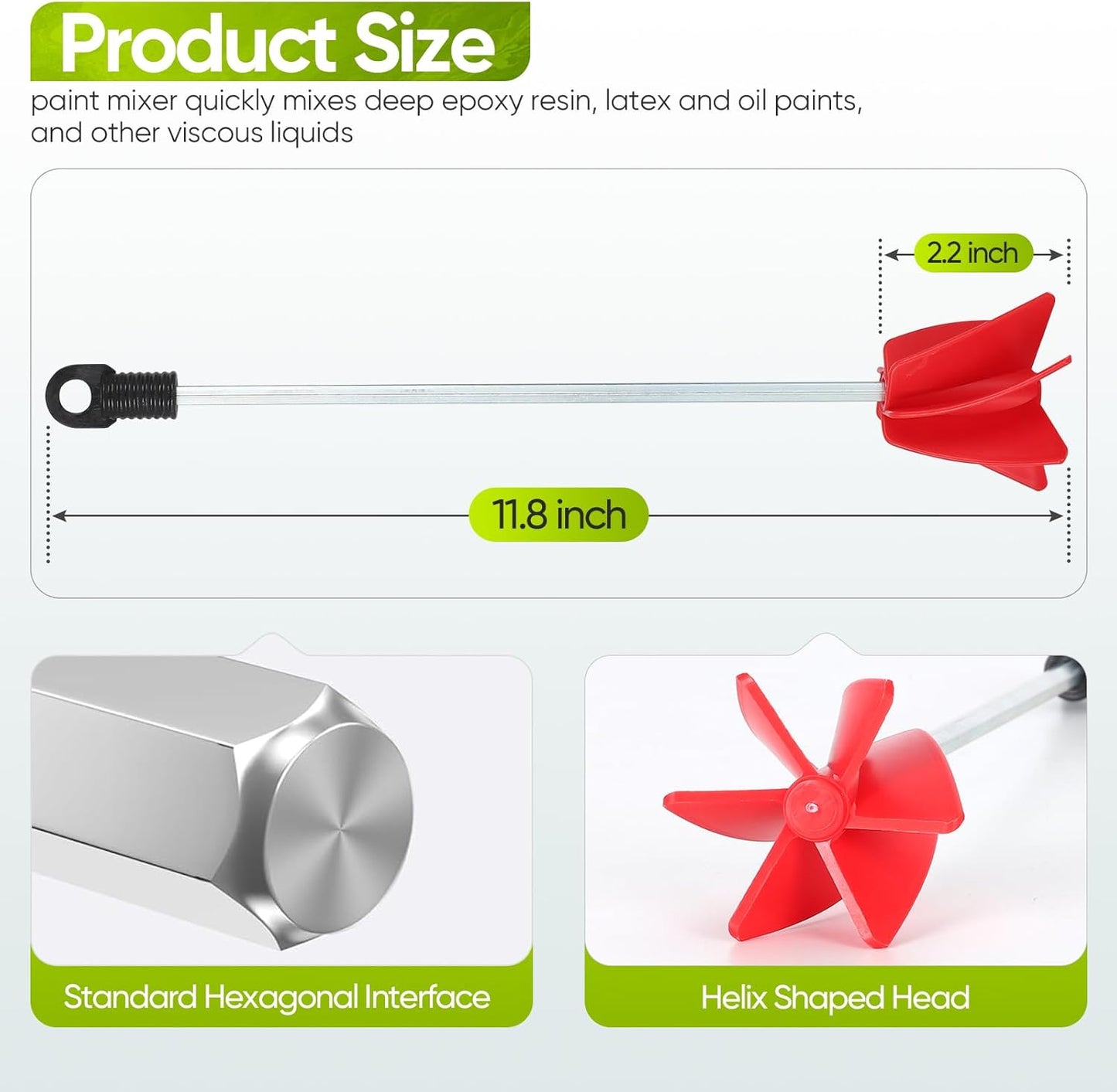 2-Pack Helix Paint Mixer Attachment for Drill - 11.8" Industrial Stirrer Paddle, 1 to 5 Gallon Epoxy Resin Mixer (Fits Concrete, Silicone, Thick Materials) (2 Pcs)