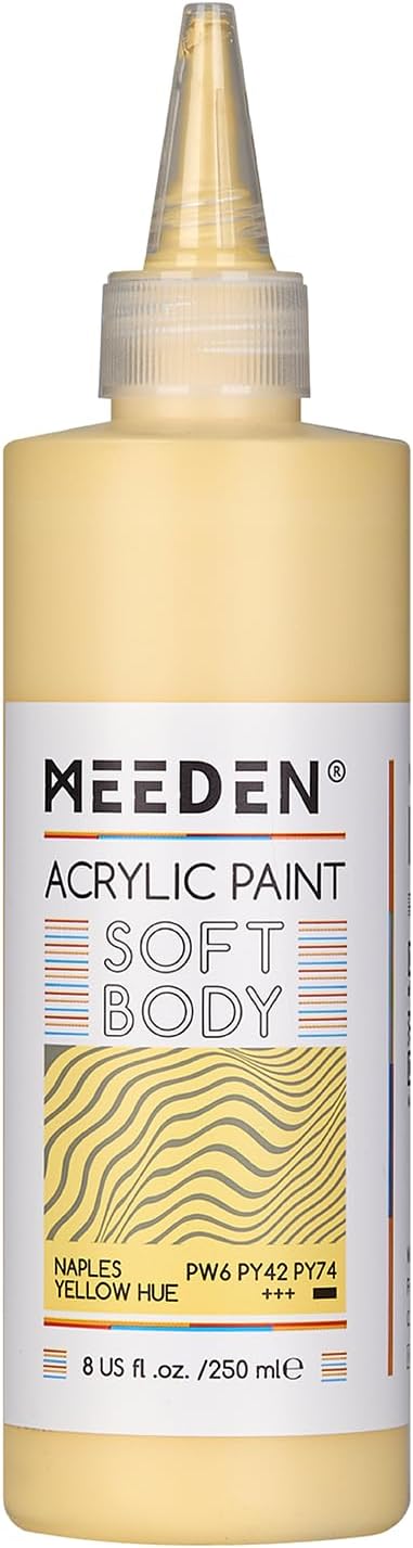 MEEDEN Soft Body Acrylic Paint: Naples Yellow Hue Matte Finish - 250ml/8.45oz Bulk Acrylic Colors in Ergonomic Bottle - Fluid Flow Art Paints for Artists Canvas Painting